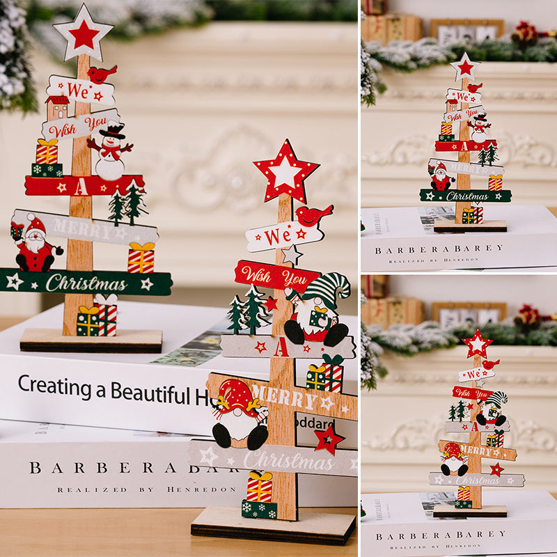 Wooden Christmas Table Sign with Snowman and Santa