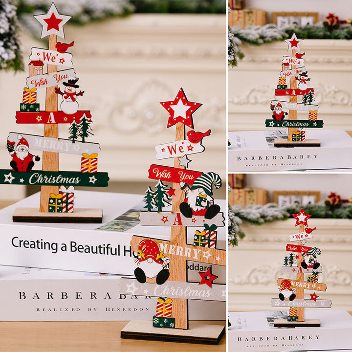 Wooden Christmas Table Sign with Snowman and Santa