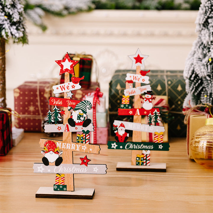 Wooden Christmas Table Sign with Snowman and Santa