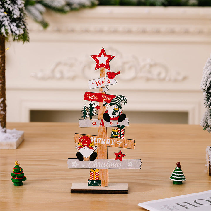 Wooden Christmas Table Sign with Snowman and Santa