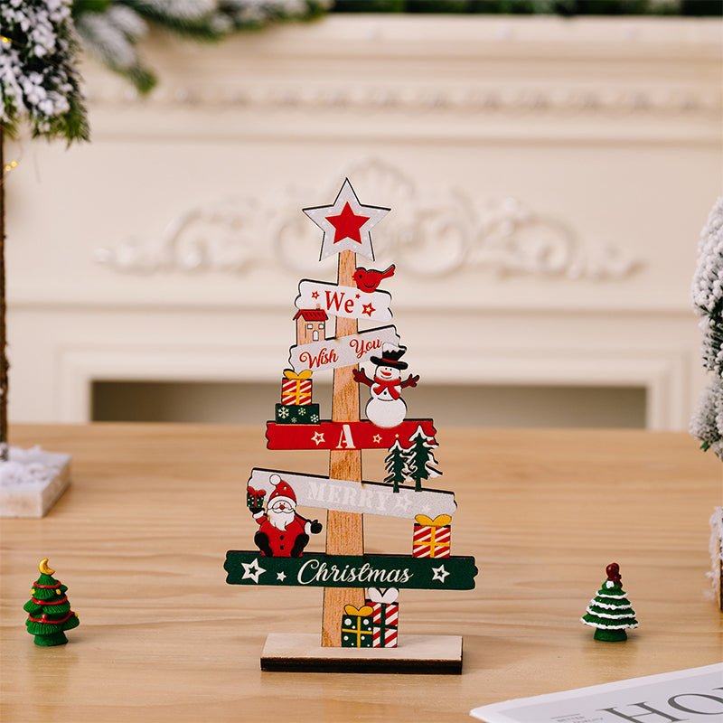 Wooden Christmas Table Sign with Snowman and Santa
