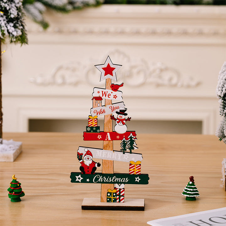 Wooden Christmas Table Sign with Snowman and Santa