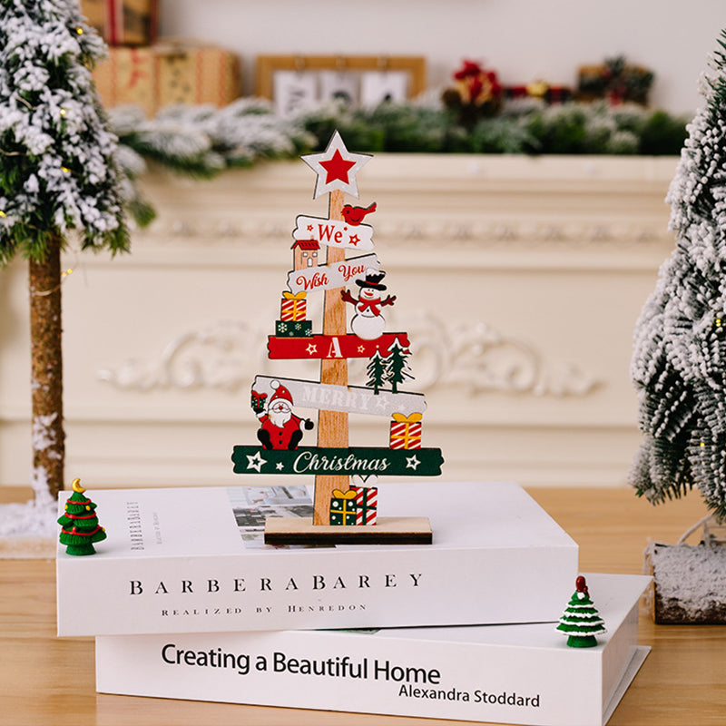 Wooden Christmas Table Sign with Snowman and Santa