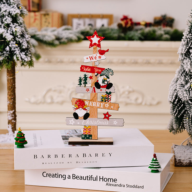 Wooden Christmas Table Sign with Snowman and Santa