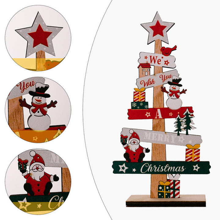 Wooden Christmas Table Sign with Snowman and Santa