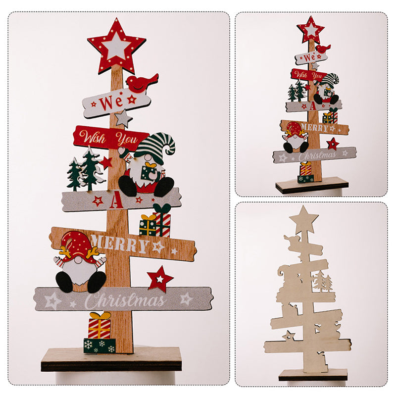 Wooden Christmas Table Sign with Snowman and Santa