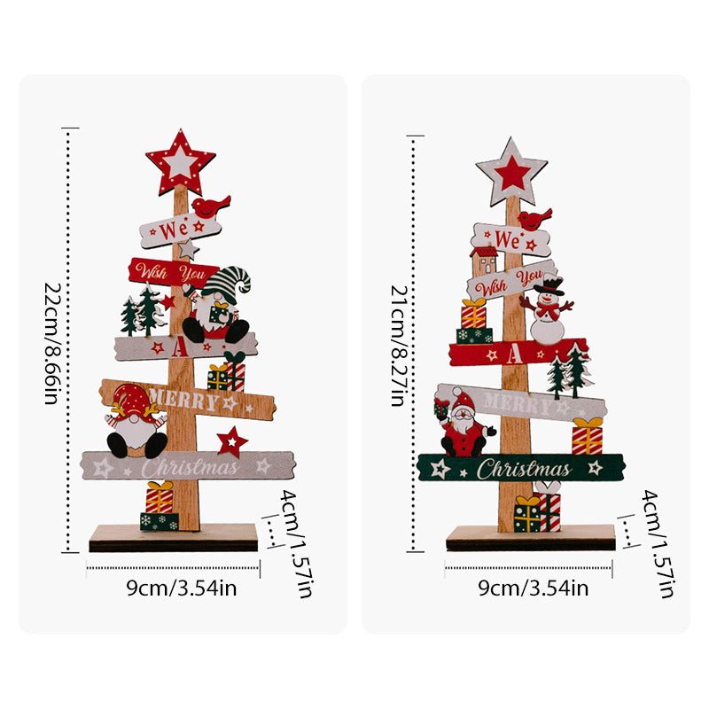 Wooden Christmas Table Sign with Snowman and Santa