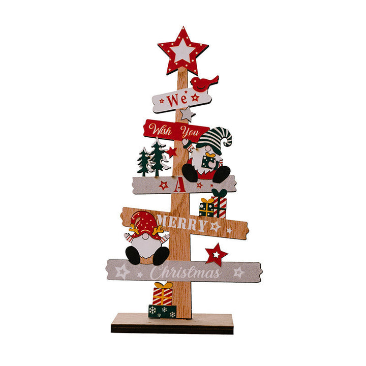 Wooden Christmas Table Sign with Snowman and Santa