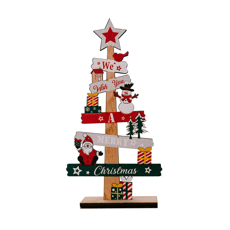 Wooden Christmas Table Sign with Snowman and Santa