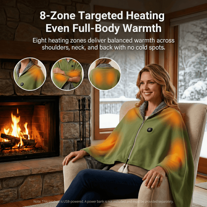 Harwelton™ Heated Cotton Shawl with 8 Heat Zones and USB Power