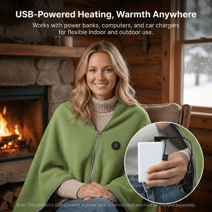 Harwelton™ Heated Cotton Shawl with 8 Heat Zones and USB Power