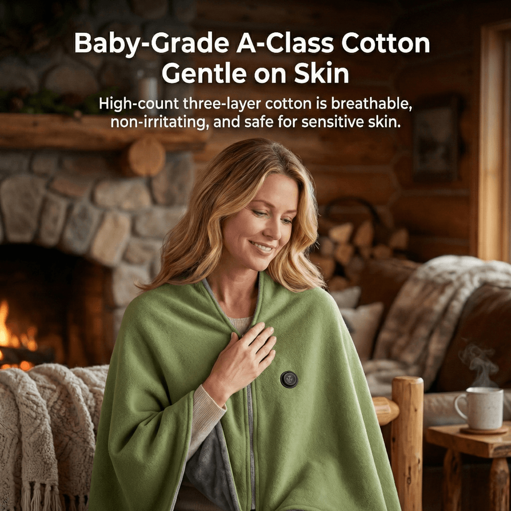 Harwelton™ Heated Cotton Shawl with 8 Heat Zones and USB Power