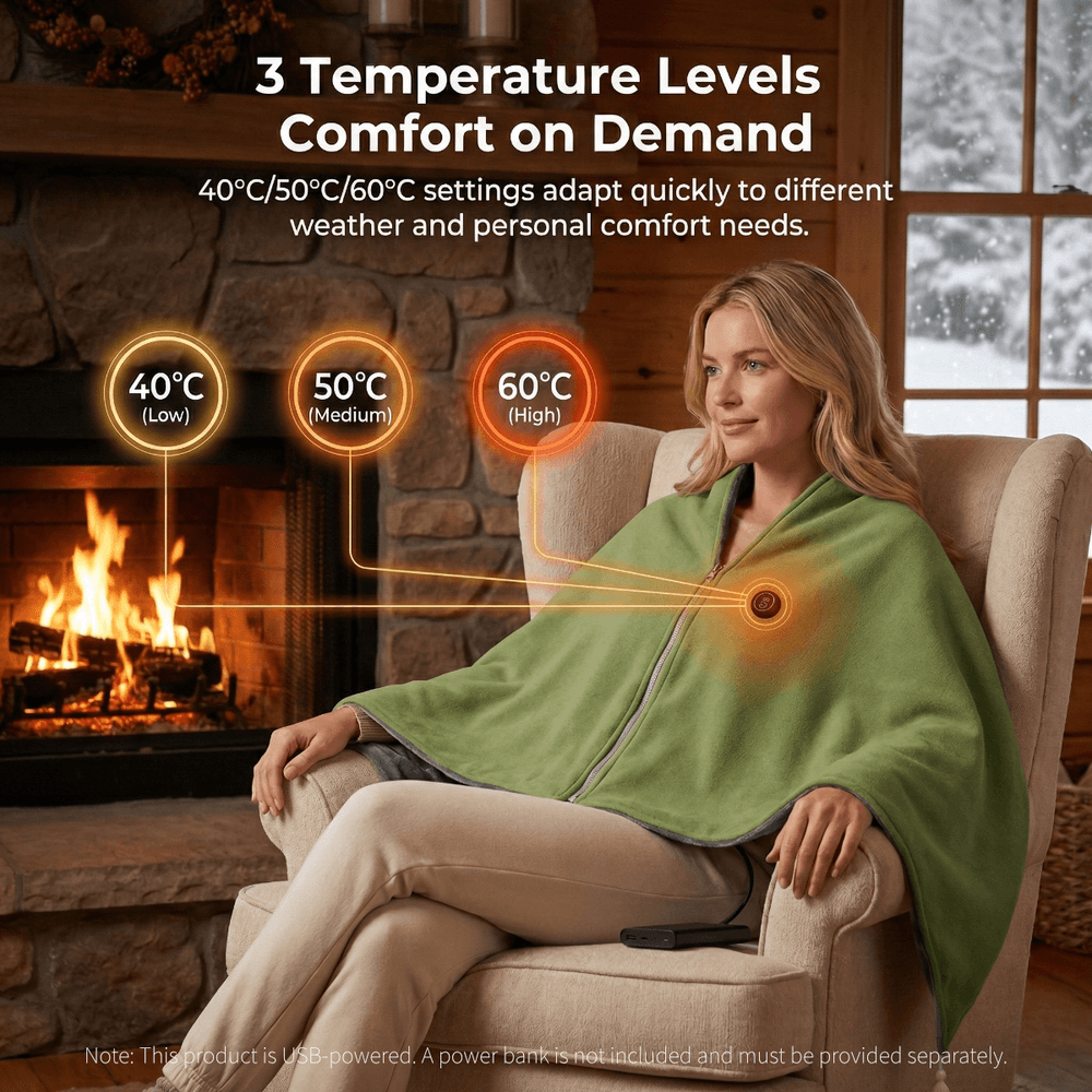 Harwelton™ Heated Cotton Shawl with 8 Heat Zones and USB Power