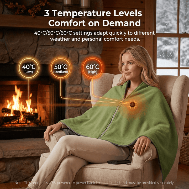 Harwelton™ Heated Cotton Shawl with 8 Heat Zones and USB Power