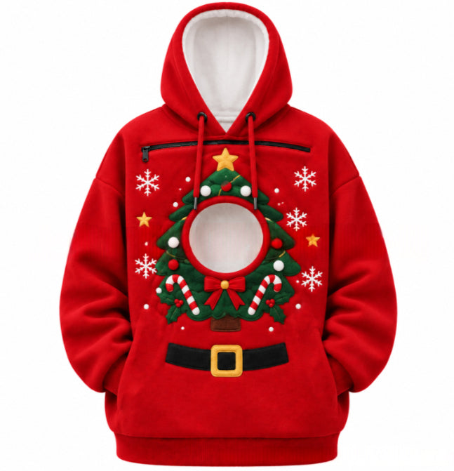 Christmas hoodie with cat in front pocket
