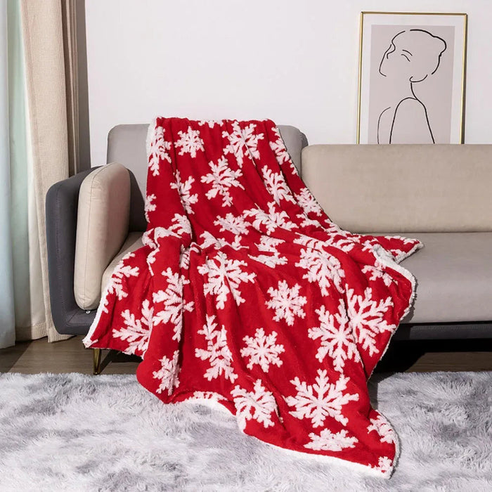 Harwelton™ Christmas Wool Throw with Snowflakes for Sofa and Bed