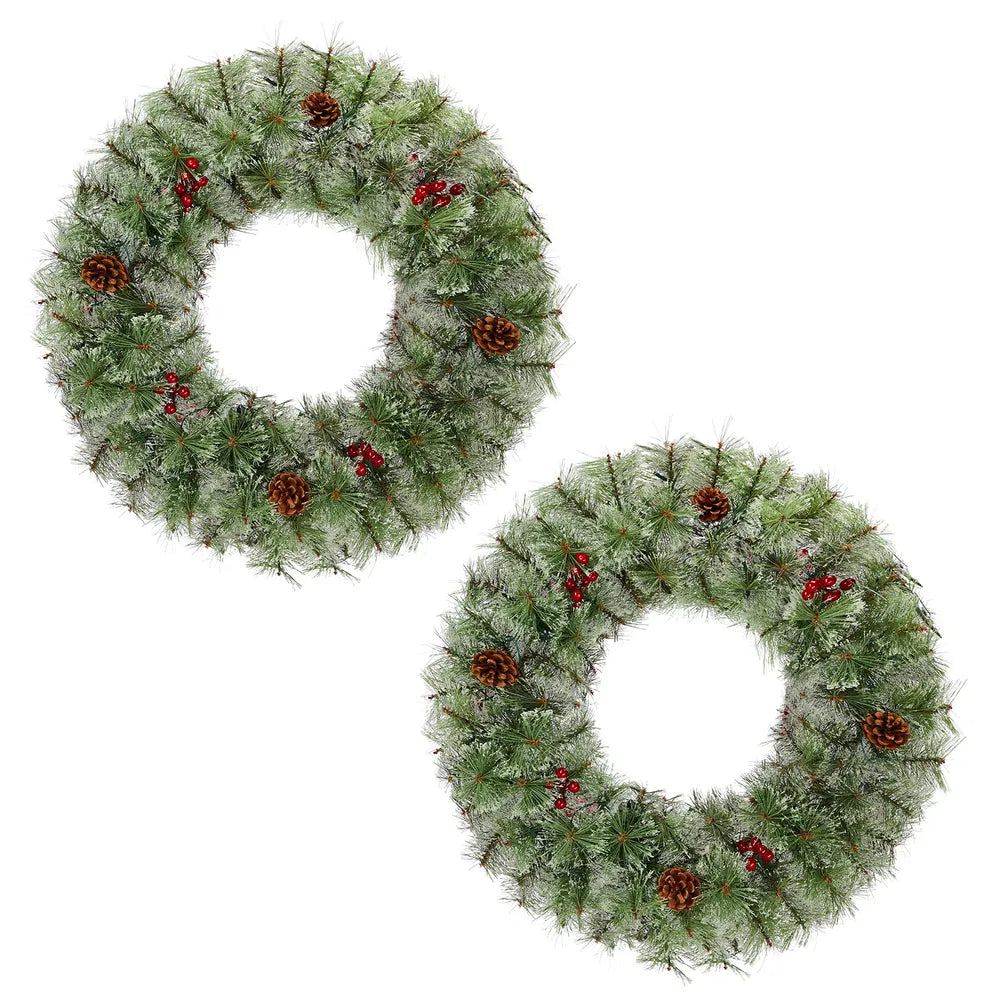 Pre-lit Christmas wreath on front door