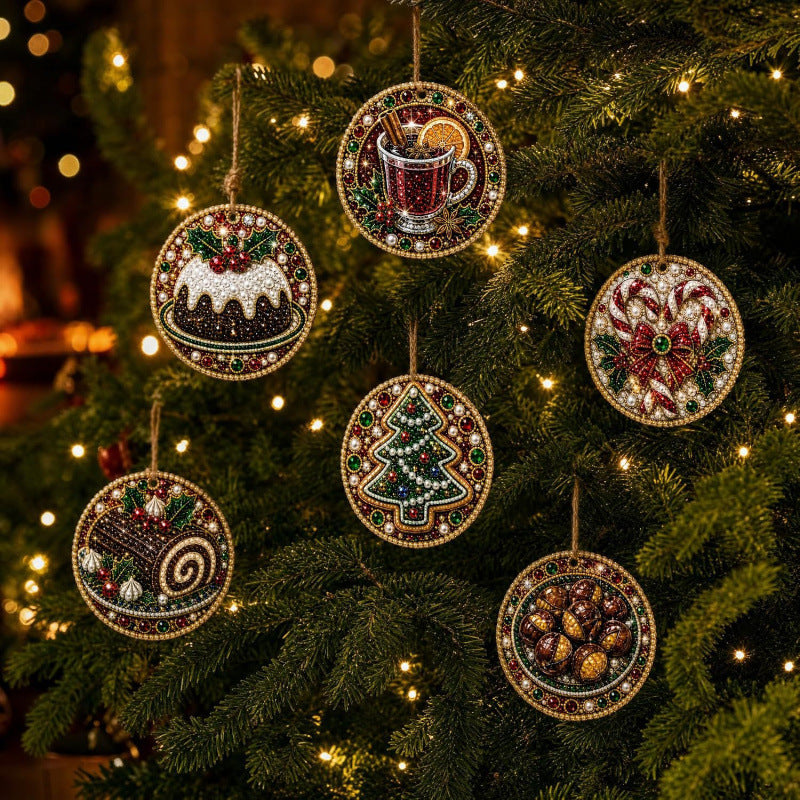 Six wooden diamond painting Christmas ornaments