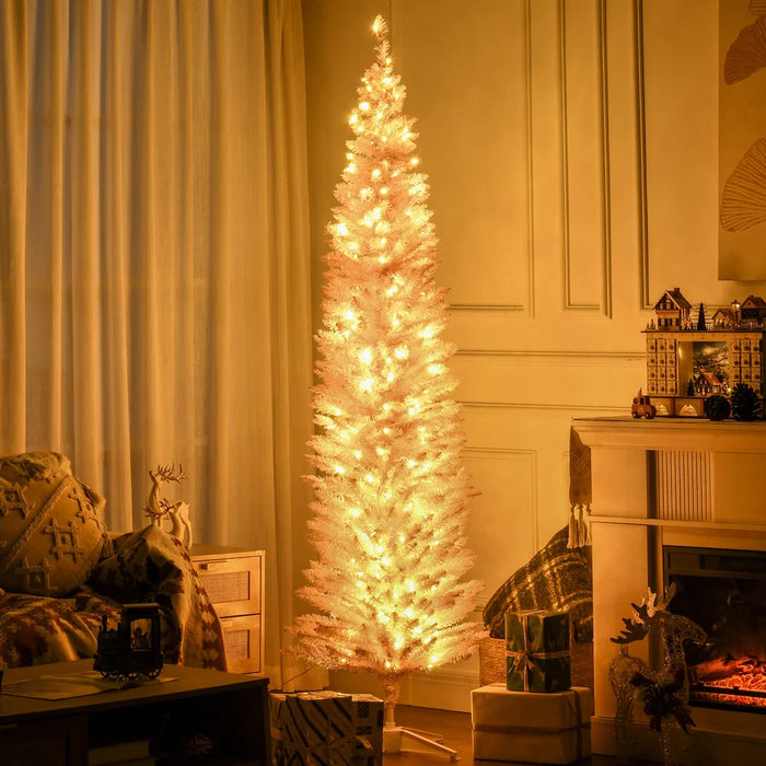 Harwelton Tall Pink Pencil Christmas Tree with 200 Warm LEDs, 7ft