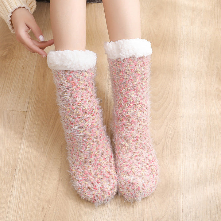 Sherpa-Lined Slipper Socks with Anti-Slip Silicone Soles
