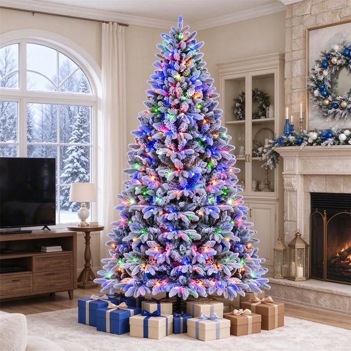 Flocked half Christmas tree with lights