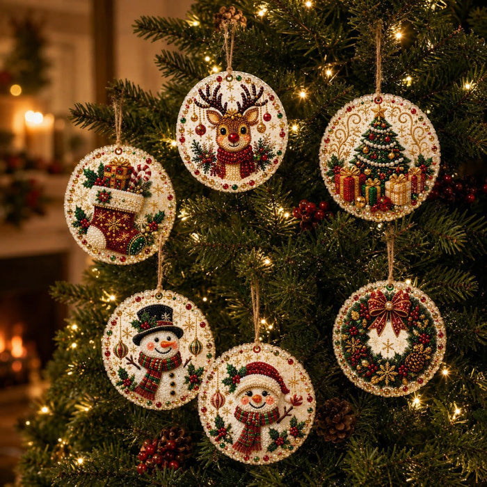Harwelton Set of 6 wooden diamond painting Christmas ornaments