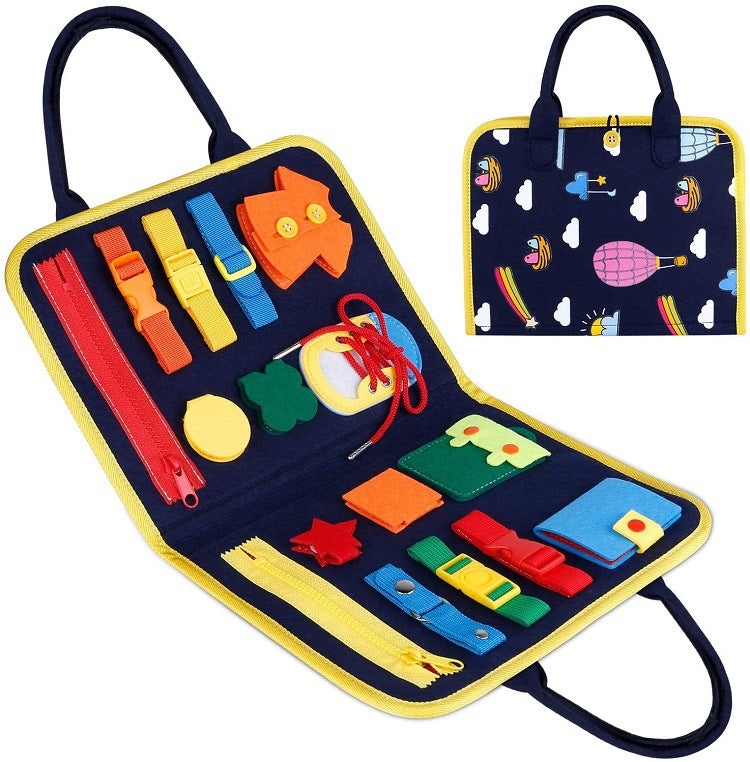 Felt toddler busy board with buckles