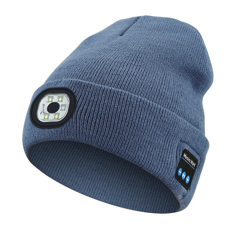 Black knit beanie with front LED light