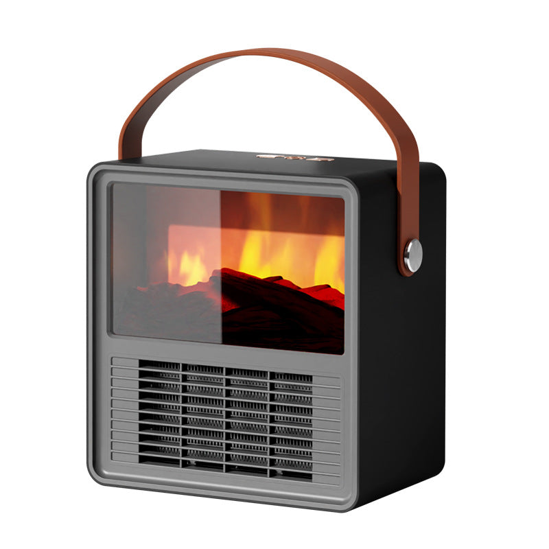 Wood-finish small heater with flame effect
