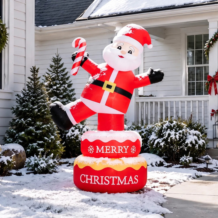 Inflatable standing Santa rotating in garden