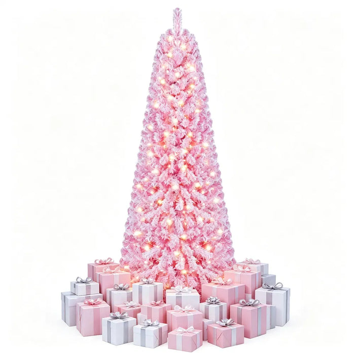 Harwelton Pink Flocked Pre-Lit Christmas Tree with 280 LEDs, 7ft