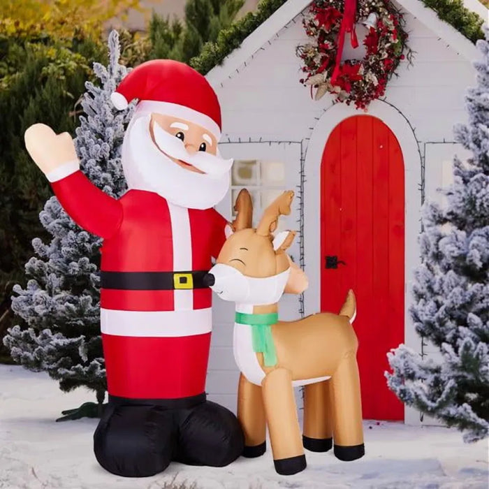 Harwelton Inflatable Waving Santa with Reindeer and 4 LEDs