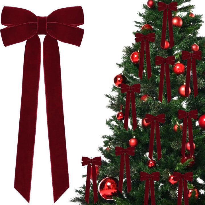 Red velvet Christmas bow with gold cord