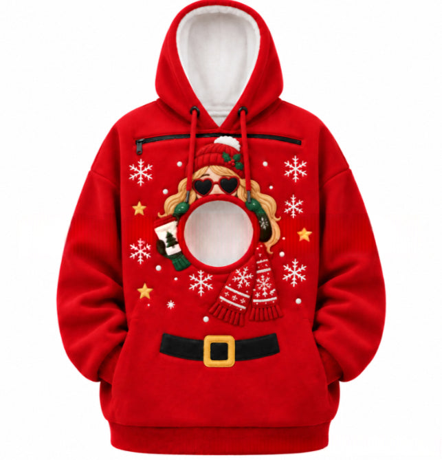 Christmas hoodie with cat in front pocket