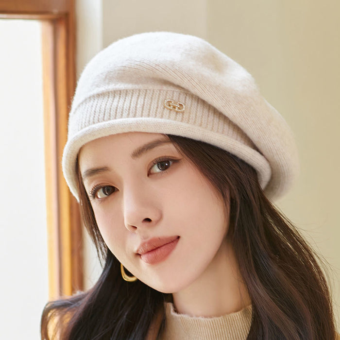Harwelton Knitted Beret Hat with Folded Brim and Ring