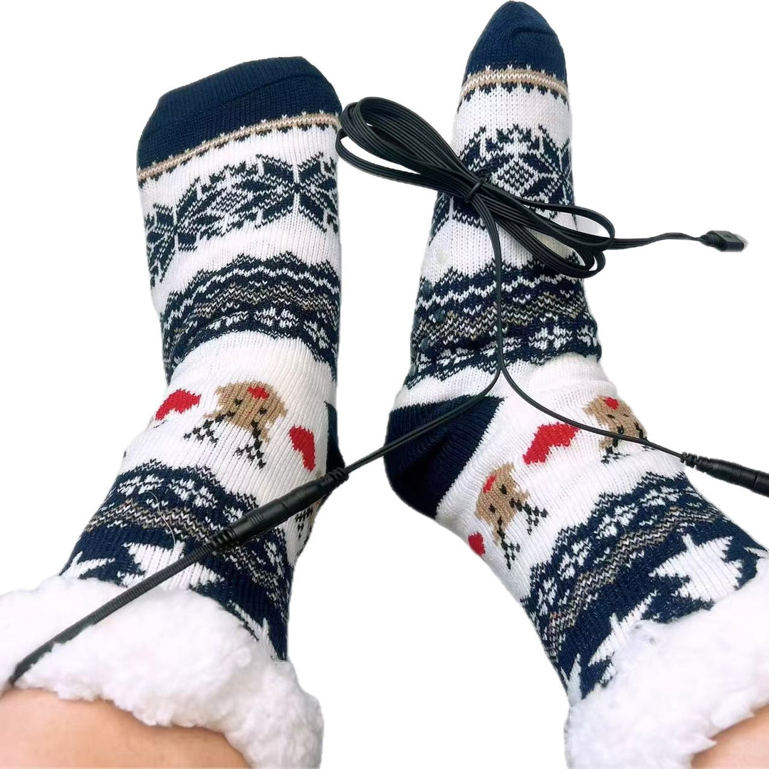 Red Christmas knit heated socks with sherpa lining