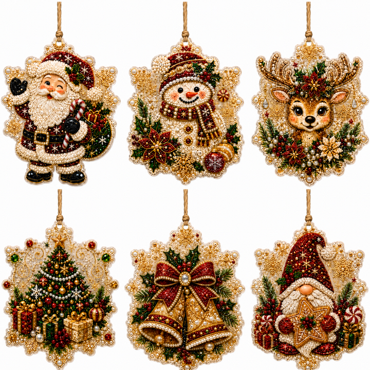 Diamond painting Christmas ornaments on tree