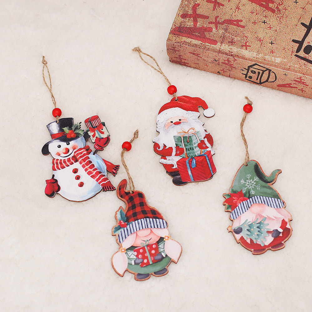 Vintage Wooden Christmas Tree Ornaments, Faceless Doll Couple