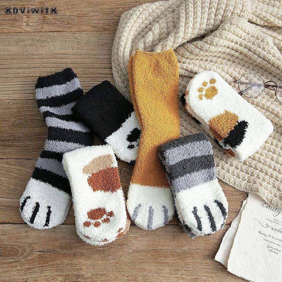 Harwelton™ Cosy Cat Paw Socks in Soft Coral Fleece, One Size Fits Most