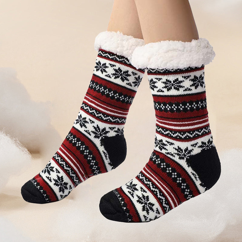 Ultra-Thick Snowflake Slipper Socks with Silicone Grips