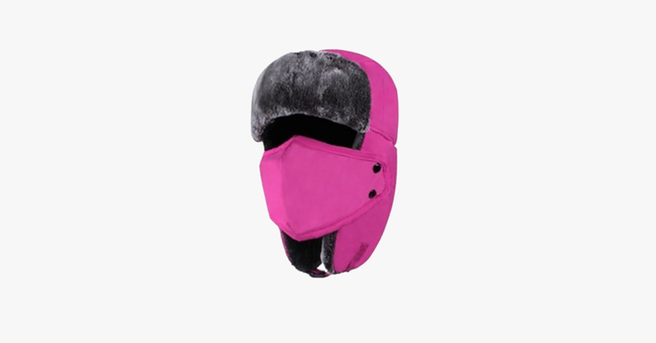 Waterproof Trapper Hat with Faux Fur and Detachable Face Mask