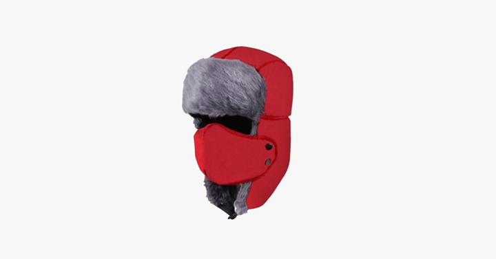 Waterproof Trapper Hat with Faux Fur and Detachable Face Mask