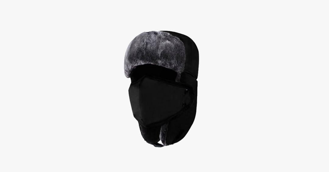 Waterproof Trapper Hat with Faux Fur and Detachable Face Mask