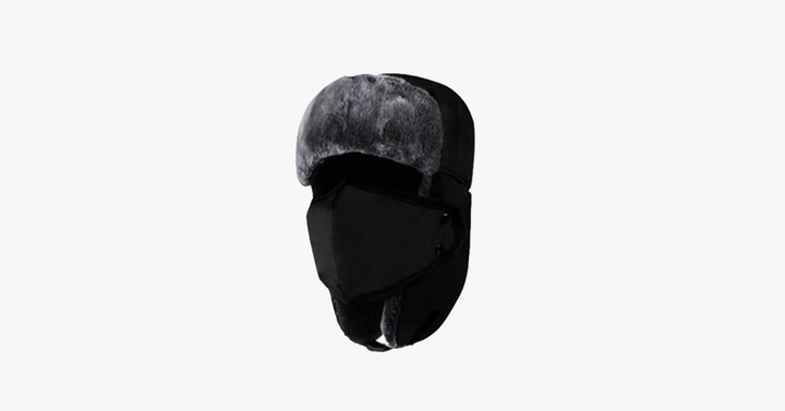 Waterproof Trapper Hat with Faux Fur and Detachable Face Mask