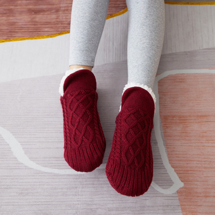 Knitted Fleece-Lined Slipper Socks with Silicone Grips