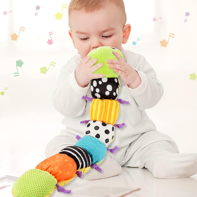 Musical Caterpillar Rattle Plush with Crinkle Textures