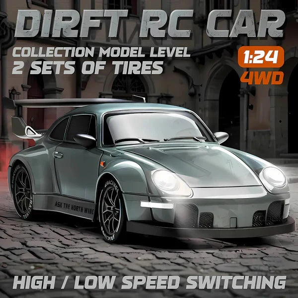 Retro 4WD Drift RC Car with LED Lights and Swappable Tyres