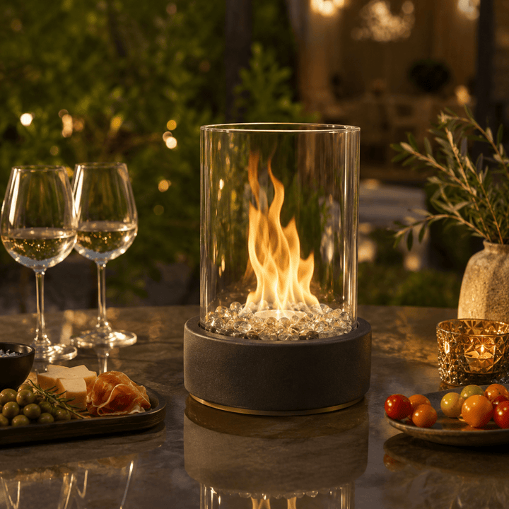 Tabletop Bioethanol Fireplace with Real Flames and Glass Panels