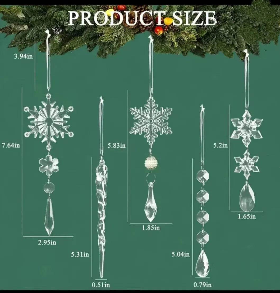 Clear Acrylic Icicle Christmas Tree Ornaments, Set of 10