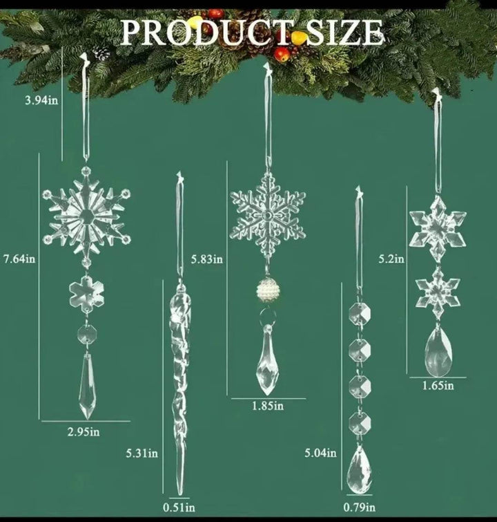 Clear Acrylic Icicle Christmas Tree Ornaments, Set of 10